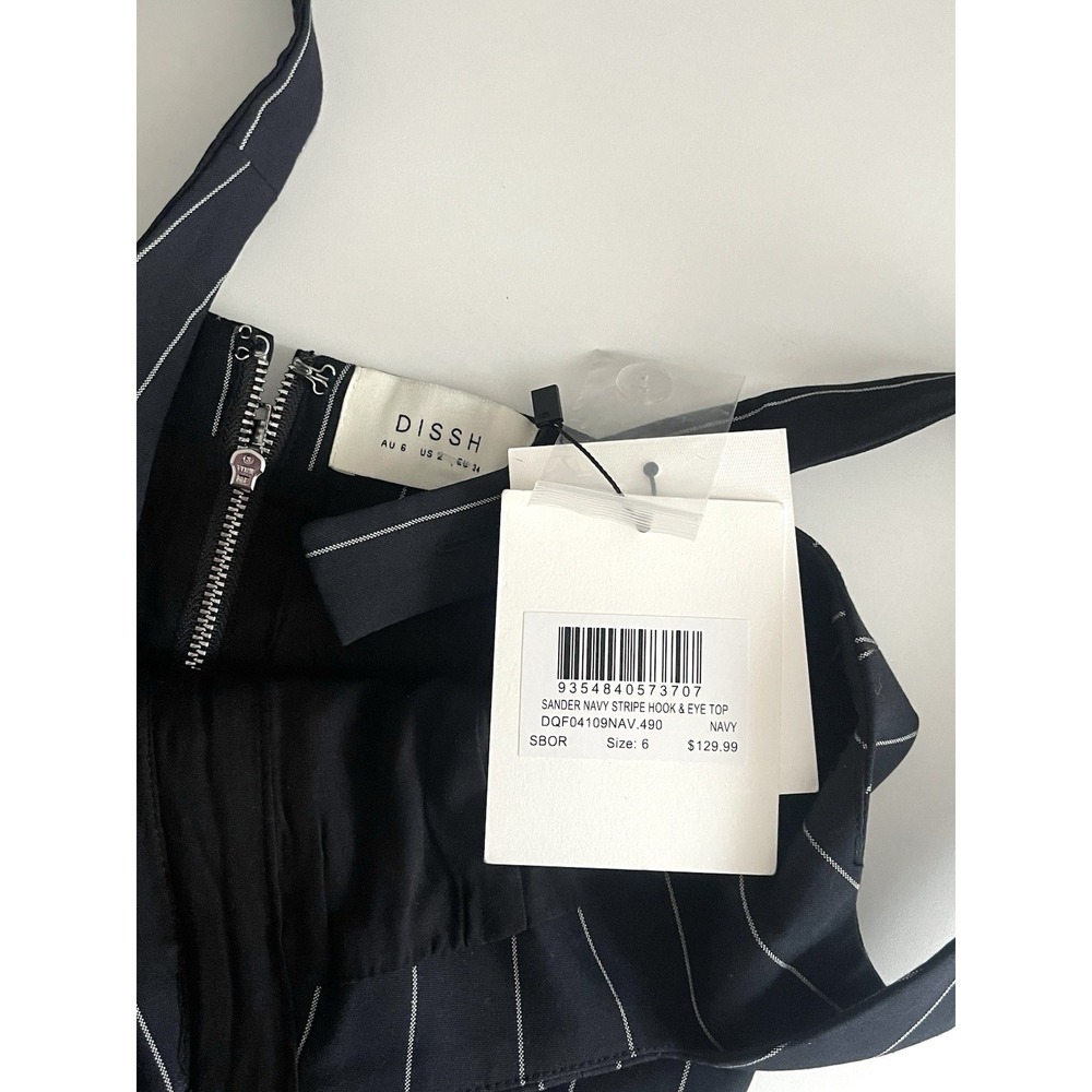 NWT Dissh Sander Navy Stripe Hook & Eye Sleeveless Cropped Bustier Top Sz 6 - Picture 9 of 13